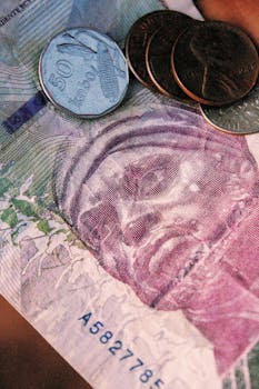 Detailed image showing Nigerian banknotes and coins for finance themes